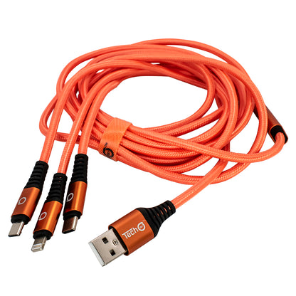 10ft All-in-One Charge Cable with Lightning, Type-C and Micro USB connectors, with Strap