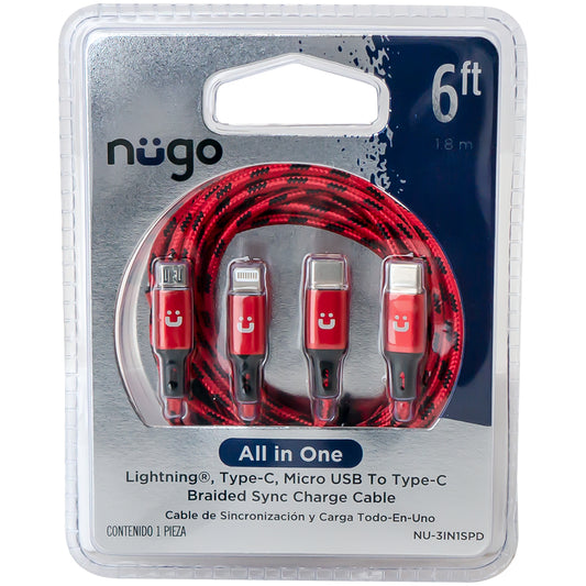 Cable de carga todo en uno Lightning, Type-C y Micro USB a Type-C